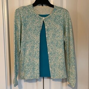 Teal and White Patterned Cardigan Set